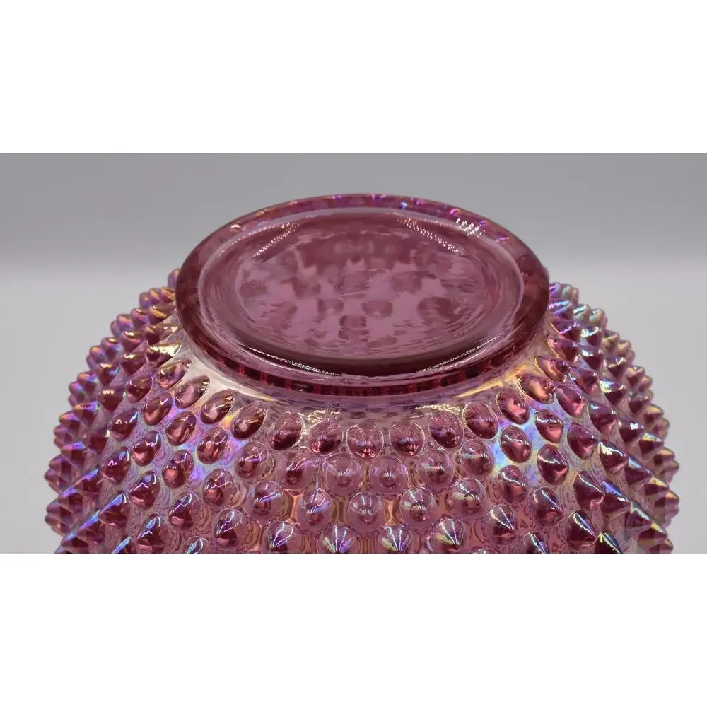 Vintage Fenton Hobnail Pink Opalescent Carnival Glass Art Crimped Top Pitcher